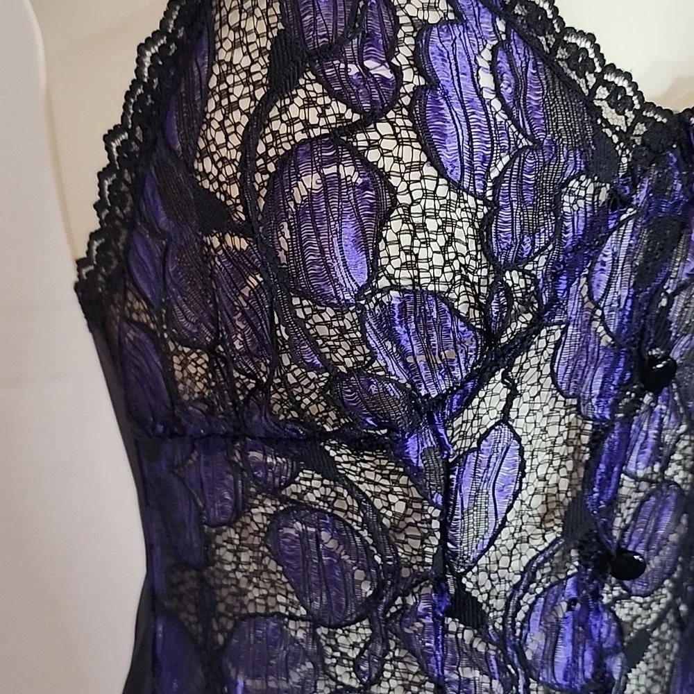 Petra Fashions Slip Dress Lingerie Lace Bodice Purple Size S